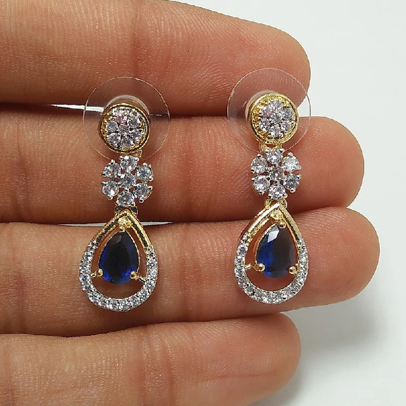 Blue Gem Earrings-Manisha Jewellery Gold Plated AD Dangler Earrings