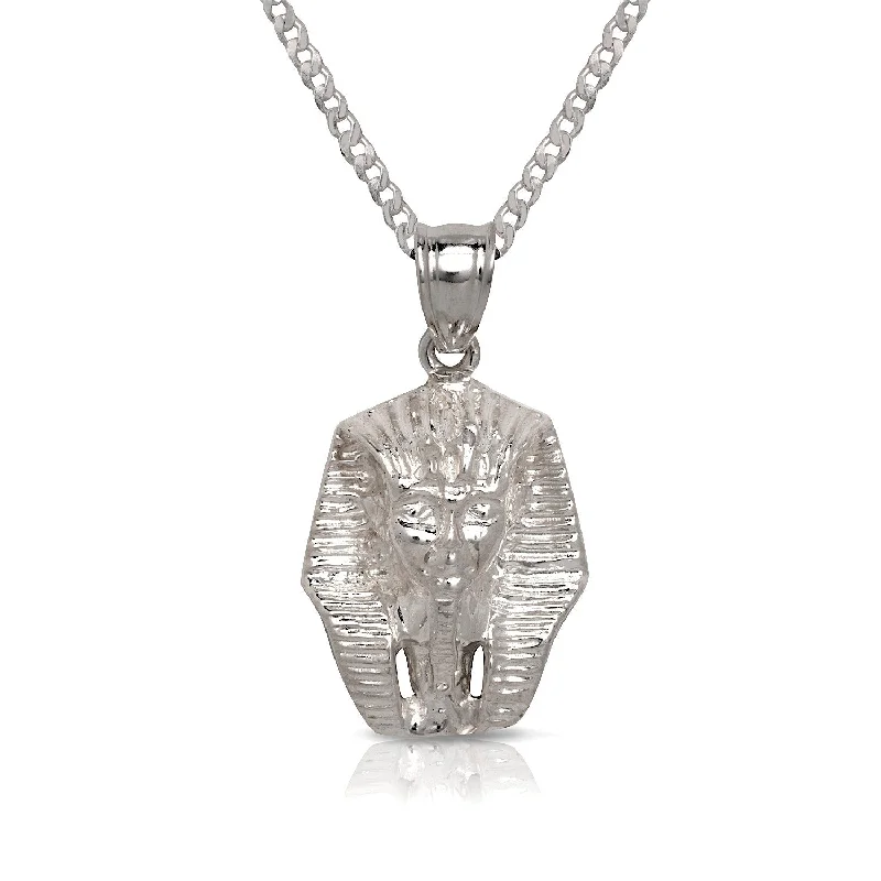 Large Bead Necklace-Small Pharaoh Head .925 Sterling Silver Pendant Necklace