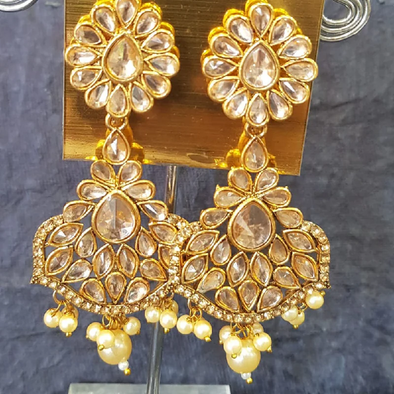 Geometric Earrings for Women-Shreeji Gold Plated Crystal Stone Dangler Earrings