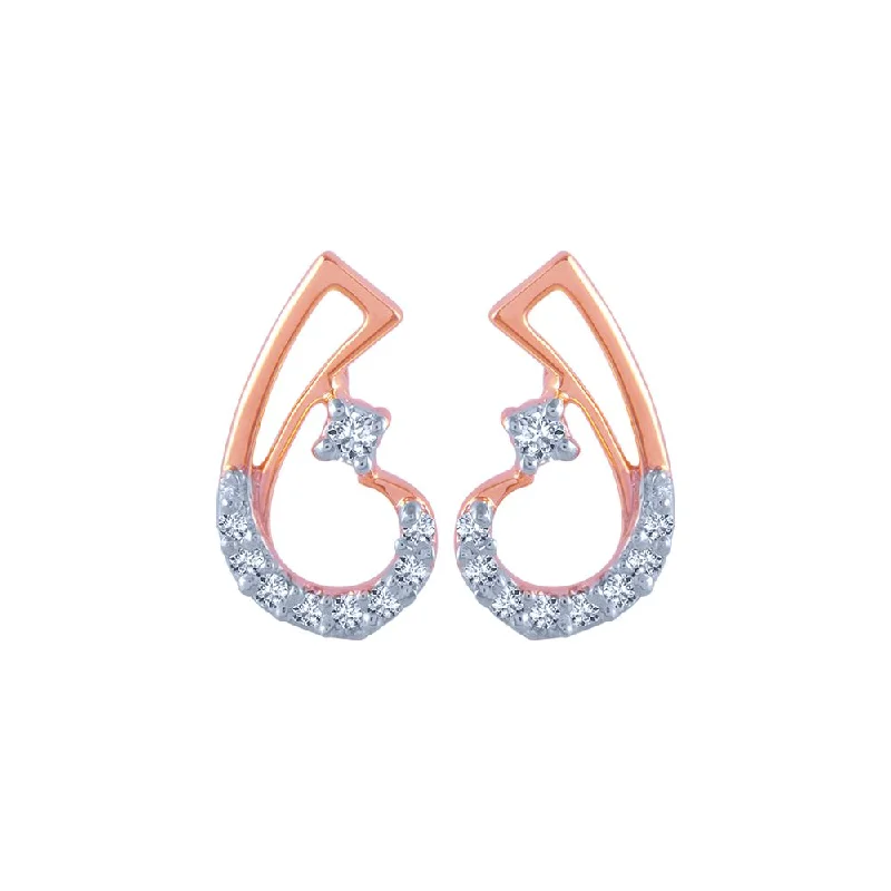 Bridal Earrings-14k (585) Rose Gold And Diamond Stud Earrings For Women