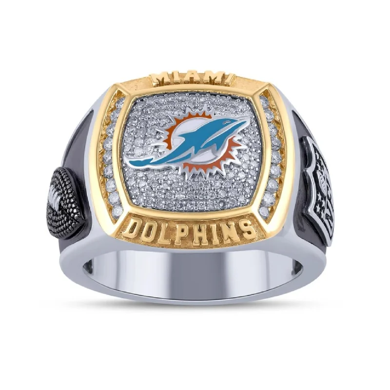 Chunky Gold Ring-True Fans Fine Jewelry Miami Dolphins 1/2 CTW Diamond Ring in Sterling Silver