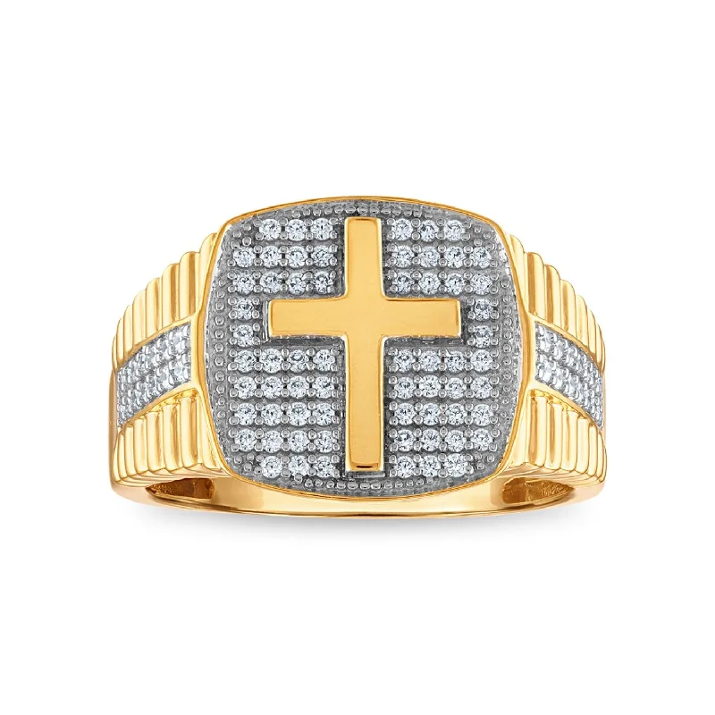 Gold Wedding Band for Men-1/2 CTW Diamond Cross Ring in 10KT Yellow Gold