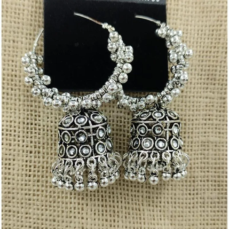 Wedding Earrings for Bride-Akruti Collection Oxidised Plated Kundan And Ghungroo Jhumki Earring