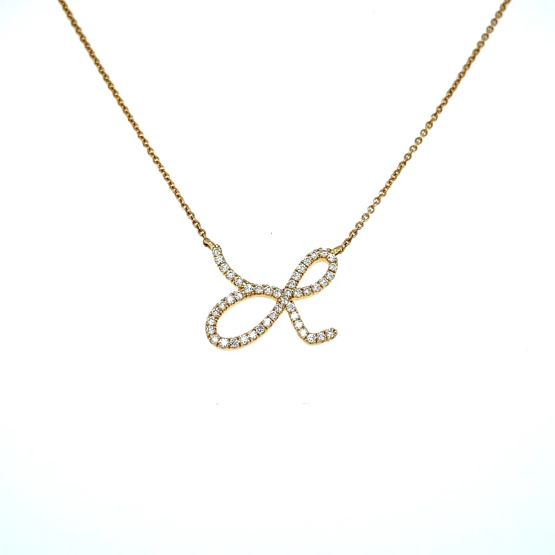 Classic Gold Necklace for Women-18KY gold initial "L" necklace with .23 cts diamonds