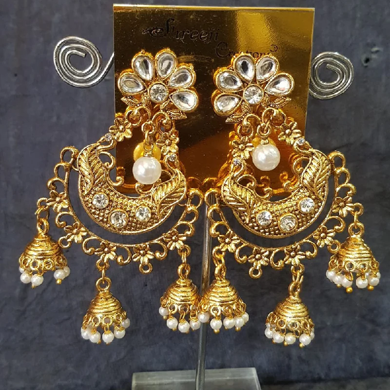 Simple Gold Earrings-Shreeji Gold Plated Crystal Stone Jhumki Earrings