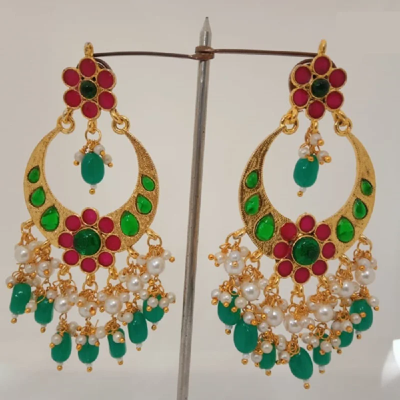 Handmade Silver Earrings-Midas Touch Gold Plated Kundan Stone And Pearls Dangler Earrings