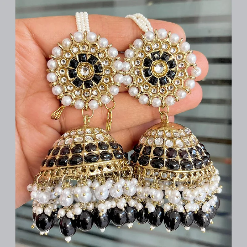 Fashionable Drop Earrings-SNERA Gold Plated Pota Stone And Pearl Jhumki Earrings