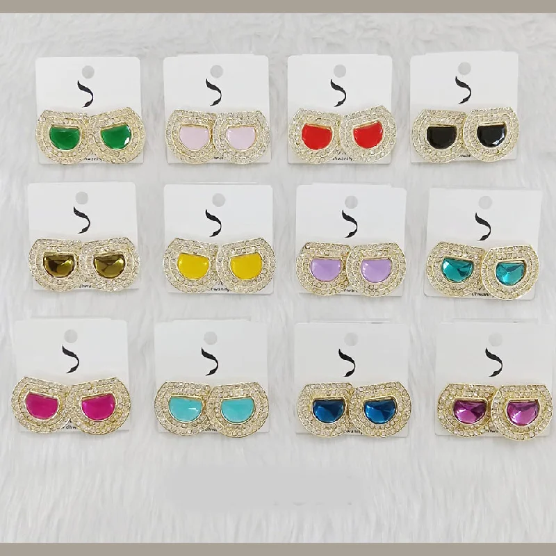 Statement Earrings for Bridesmaids-Dhwani Gold Plated Austrian Stone Studs Earrings (Assorted Color)