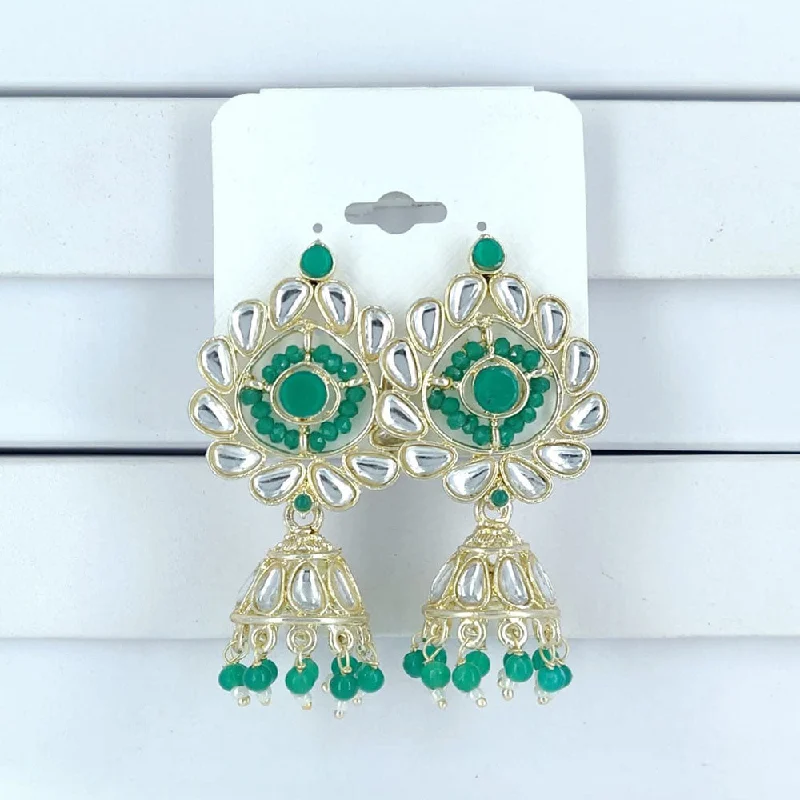 Small Hoop Earrings for Women-Corbeda Fashion Gold Plated Kundan And Beads Jhumki Earrings