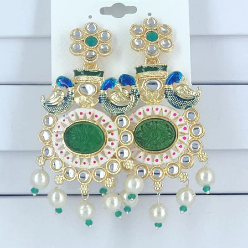 Round Shape Earrings-Corbeda Fashion Gold Plated Kundan And Pearl Dangler Earrings