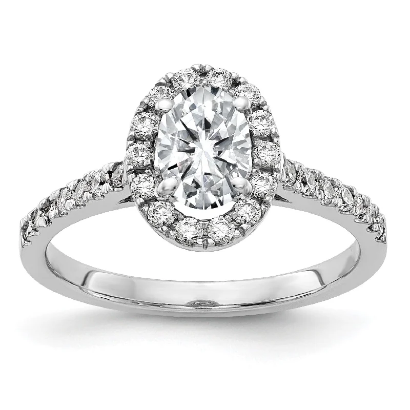 Engagement Ring with Halo-7X5MM Oval Moissanite Halo Engagement Ring in 14KT White Gold; Size 8