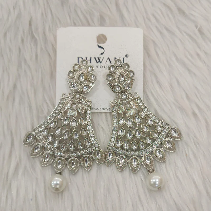 Unique Pearl Earrings-Dhwani Silver Plated Kundan Stone Dangler Earrings