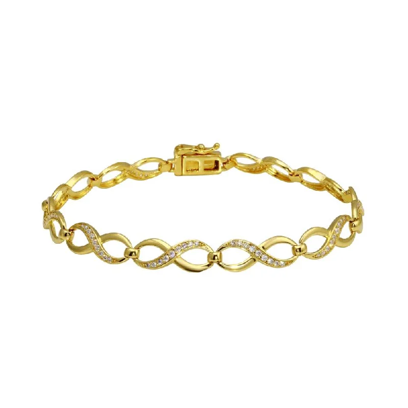 Chunky Leather Bracelet-Gold Plated 925 Sterling Silver CZ Infinity Link Bracelet - GMB00104GP