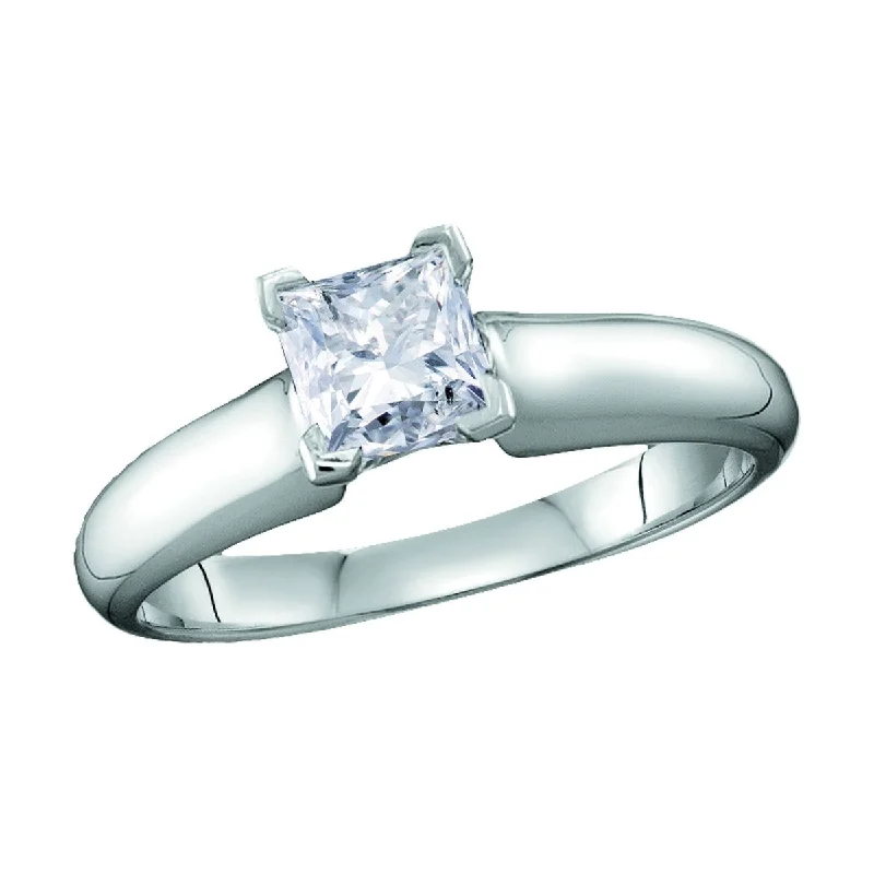 Sapphire Ring for Women-Signature Certificate 1/3 CTW Princess Cut Diamond Solitaire Engagement Ring in 14KT White Gold