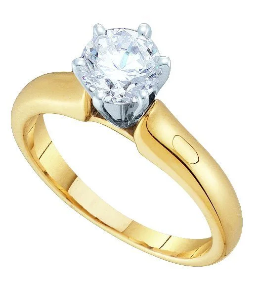 Gold Cocktail Ring-Signature Certificate 1 CTW Diamond Solitaire Engagement Ring in 14KT Yellow Gold