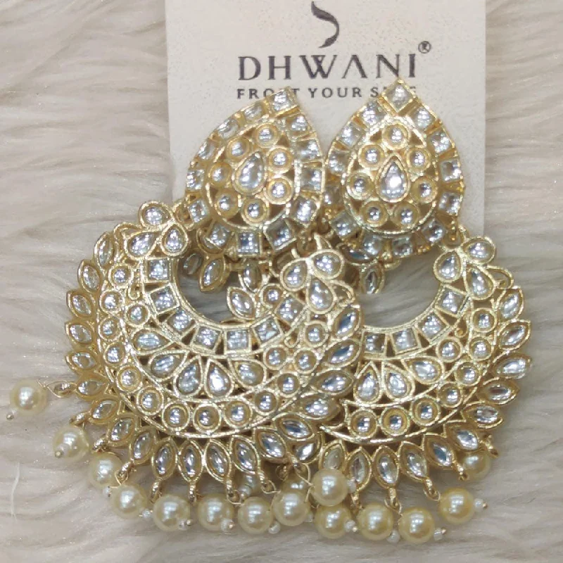 Large Dangle Earrings-Dhwani Gold Plated Kundan Stone Dangler Earrings