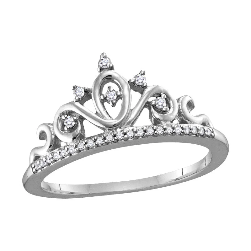 Men’s Customizable Ring-1/10 CTW Diamond Tiara Crown Ring in 10KT White Gold