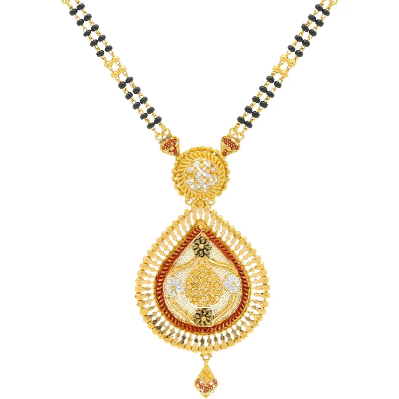 Crystal Bead Necklace-22K Gold Mangalsutra Black Beads Chain, Length 30inches