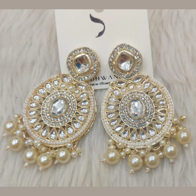 Black Hoop Earrings-Dhwani Gold Plated Austrian Stone And Pearl Dangler Earrings