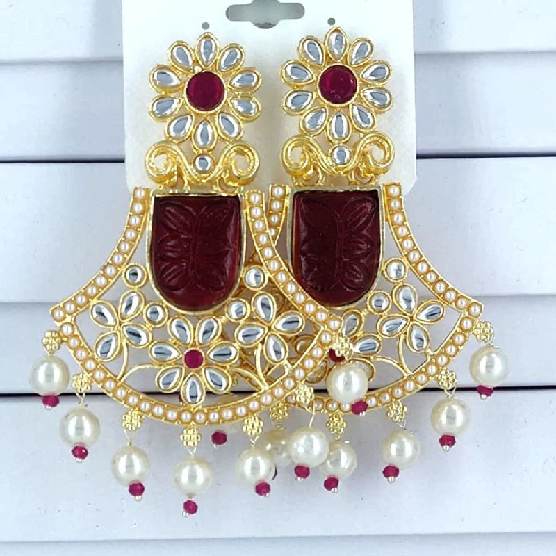 Sterling Silver Drop Earrings-Corbeda Fashion Gold Plated Kundan And Pearl Dangler Earrings