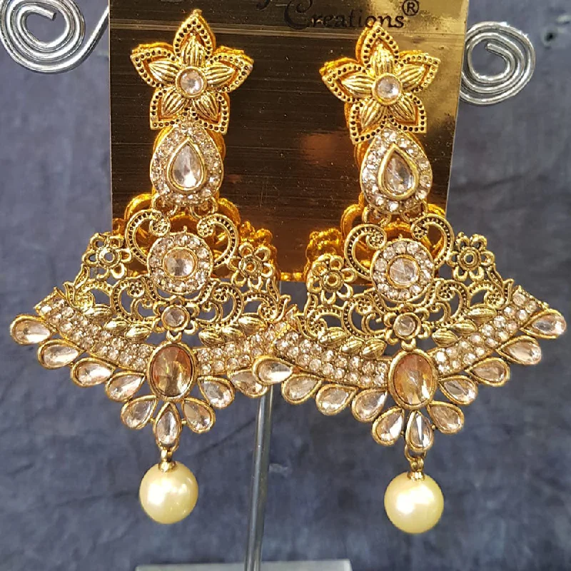 Pink Stone Earrings-Shreeji Gold Plated Crystal Stone Dangler Earrings