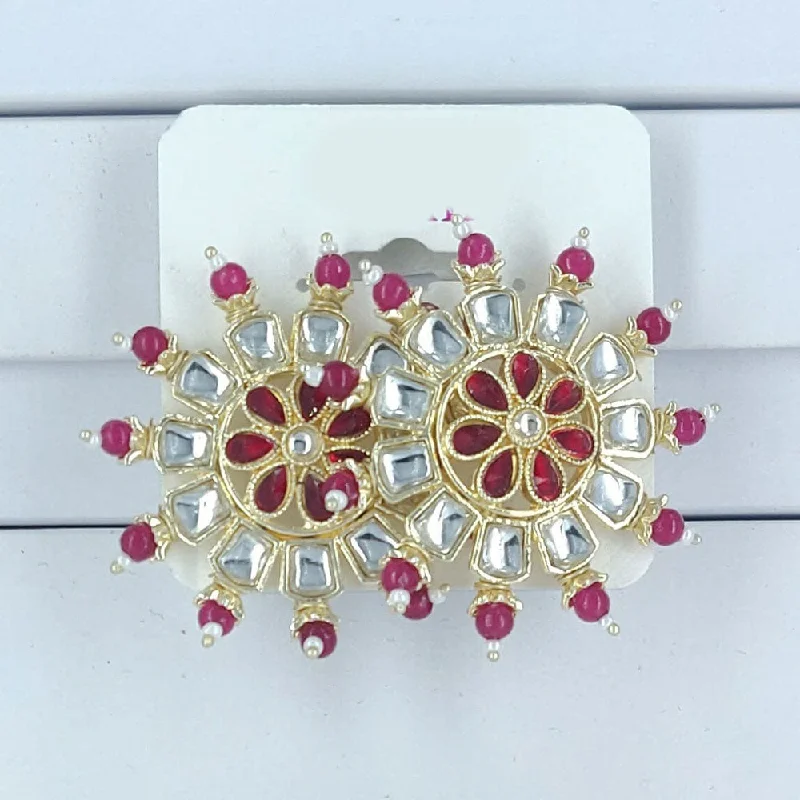 Oval Shape Earrings-Corbeda Fashion Gold Plated Kundan Stone Stud Earrings