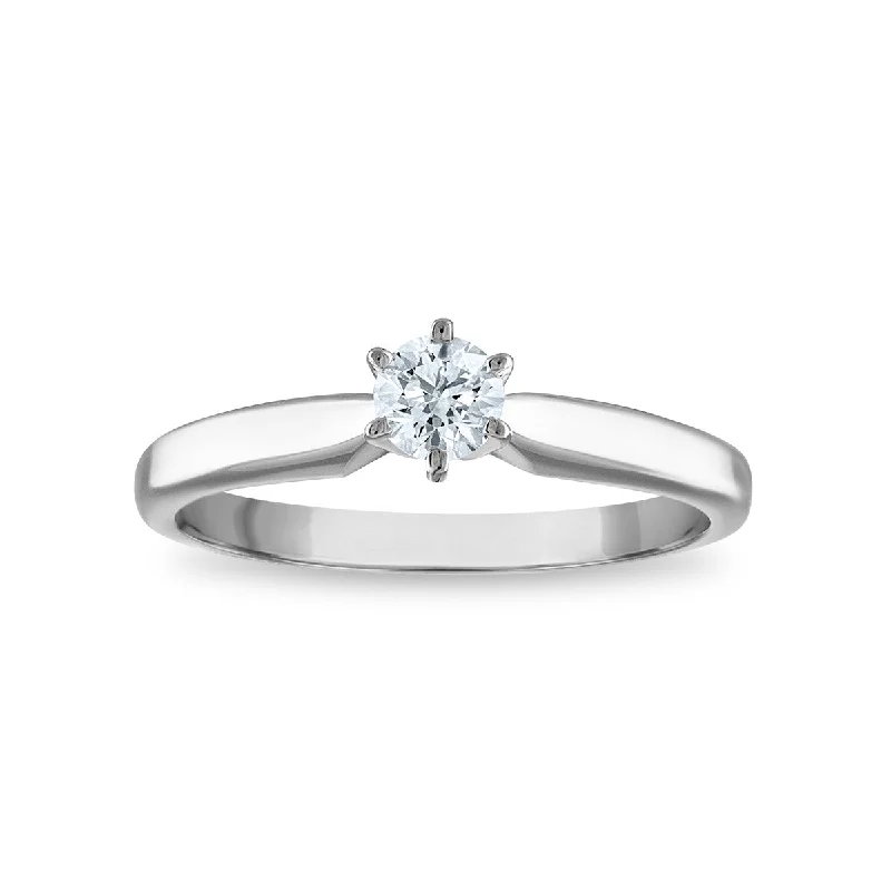 Boho Style Ring-Signature Certificate EcoLove 1/3 CTW Round Lab Grown Diamond Solitaire Engagement Ring in 14KT White Gold