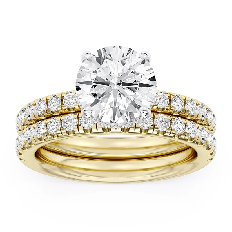 Custom Engraved Ring-Signature EcoLove Diamond Dreams 3-3/4 CTW 100 Facet Centurion Diamond Bridal Set in 18KT Yellow Gold