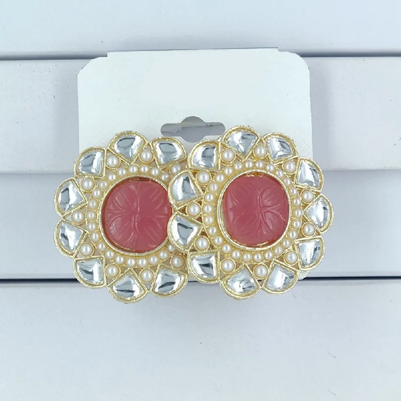 Modern Silver Earrings-Corbeda Fashion Gold Plated Kundan Stone Stud Earrings