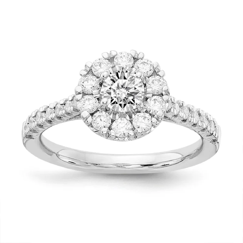 Men's Stainless Steel Ring-Signature EcoLove 1 CTW Lab Grown Diamond Halo Engagement Ring in 14KT White Gold