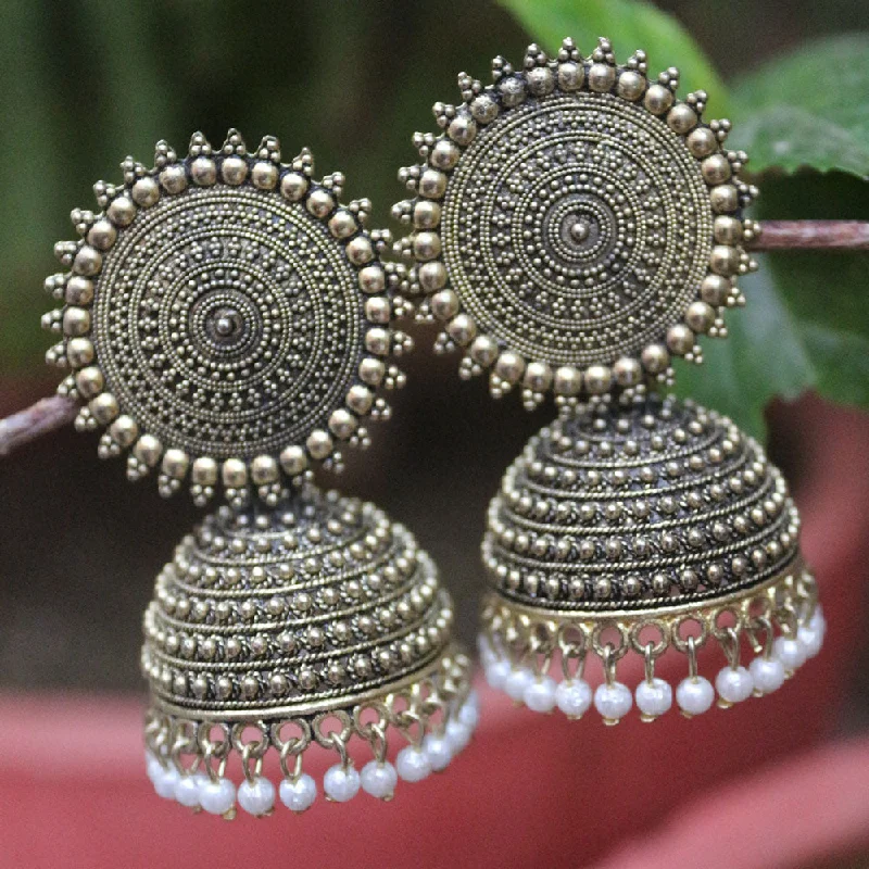 Minimalist Earrings-H K Fashion  Silver Plated Beads Jhumki Earrings