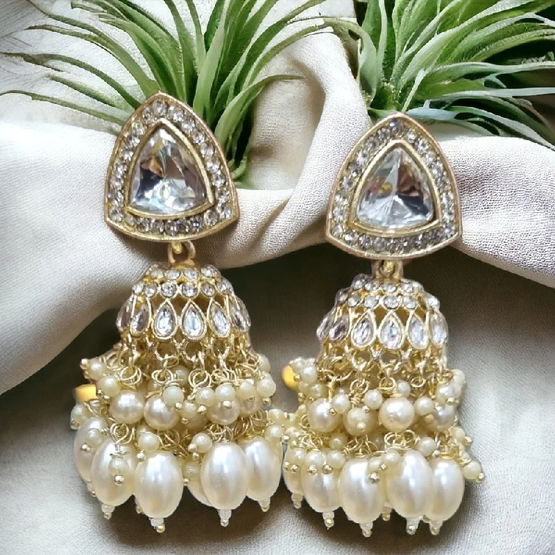 Sterling Silver Drop Earrings-Naitika Arts Gold Plated Crystal Stone And Pearl Jhumki Earrings