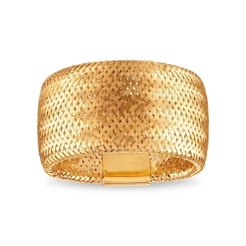 Customizable Gold Ring-14KT Yellow Gold Stretch Mesh Ring Fits Size 7 to 10