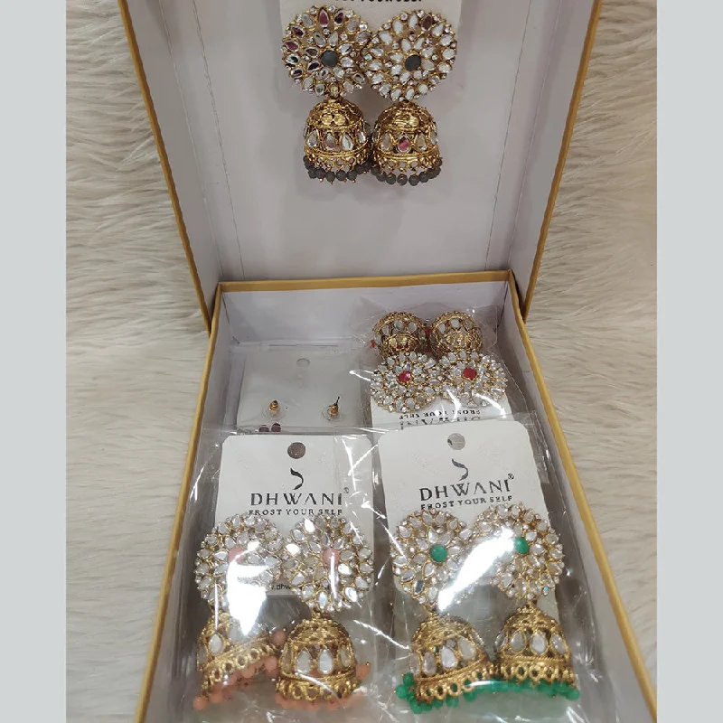 Long Dangle Earrings-Dhwani Gold Plated Mirror Jhumki Earrings (Assorted Color)