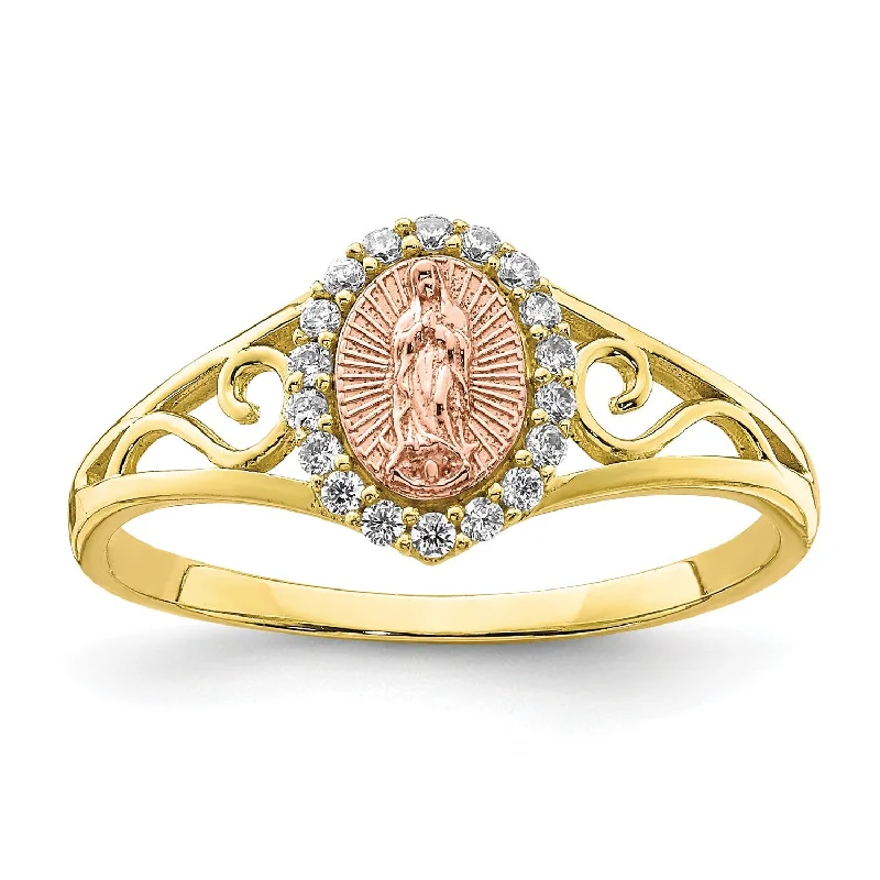 Diamond Halo Engagement Ring-10KT Yellow and Rose Gold Cubic Zirconia Guadalupe Ring; Size 8