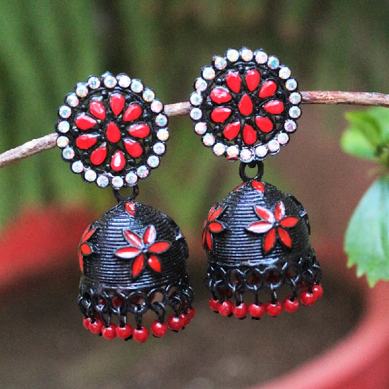 Antique Style Earrings-H K Fashion  Black Plated Austrian Stone Jhumki Earrings