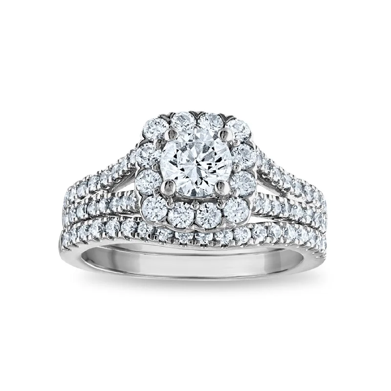 Elegant Wedding Ring Set-Signature EcoLove 1 3/4 CTW Lab Grown Diamond Halo Bridal Set in 14KT White Gold