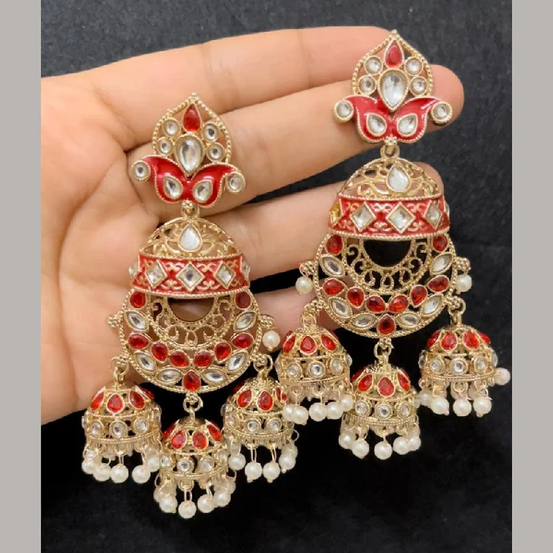 Small Crystal Earrings-ShringarStreet Gold Plated Kundan Stone And Pearl Dangler Earrings