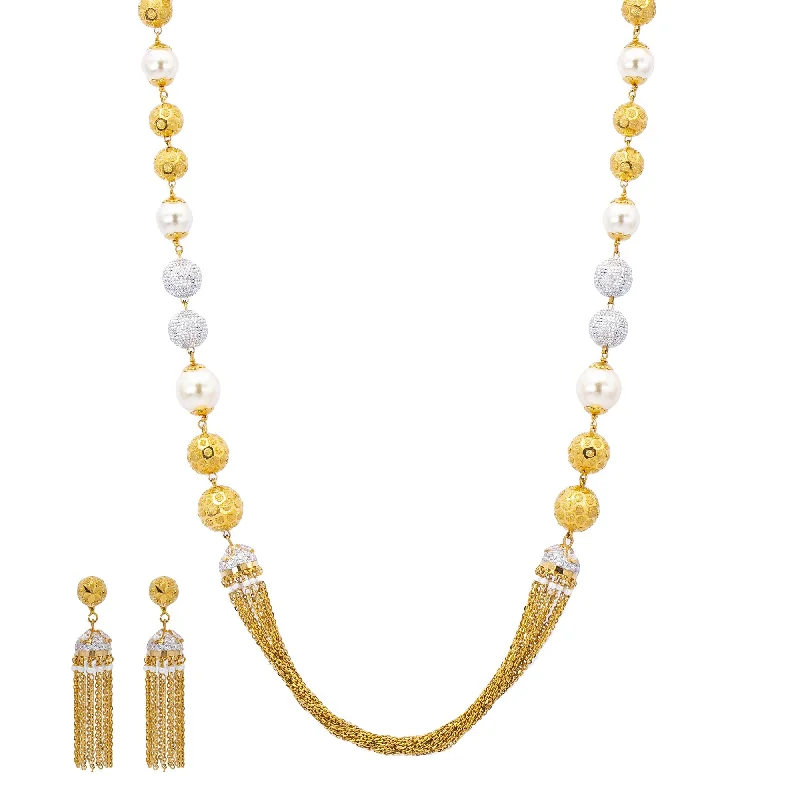 Unique Pendant Necklace-22K Gold & Pearl Glamourous Jewelry Set