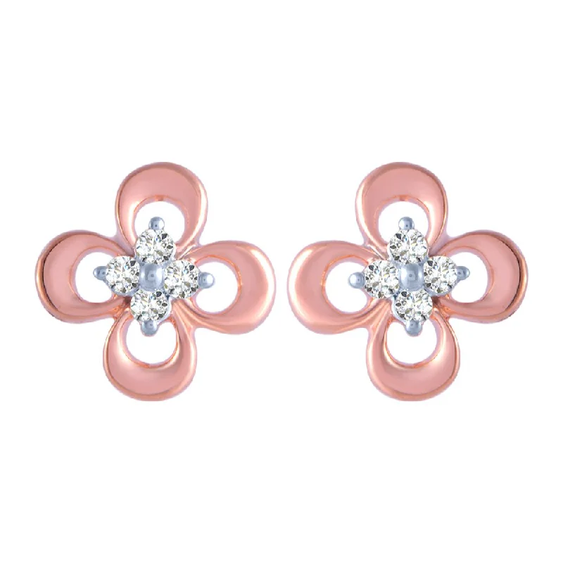 Gold Plated Earrings-14k (585) Rose Gold And Diamond Stud Earrings For Women