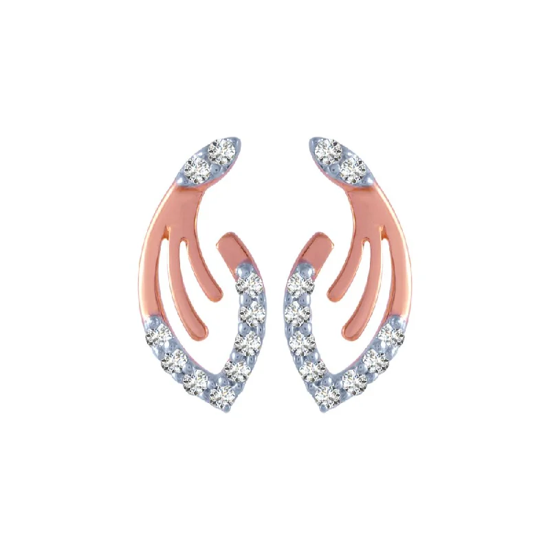 Green Gem Earrings-14k (585) Rose Gold And Diamond Stud Earrings For Women