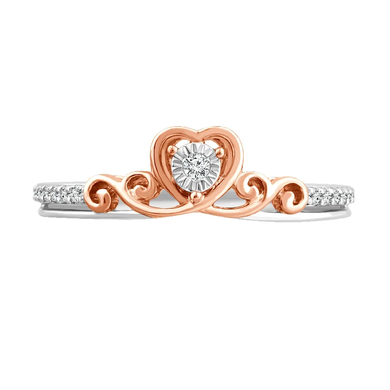 Gemstone Wedding Ring Set-LoveSong 1/10 CTW Diamond Heart Promise Ring in Rose Gold Plated Sterling Silver