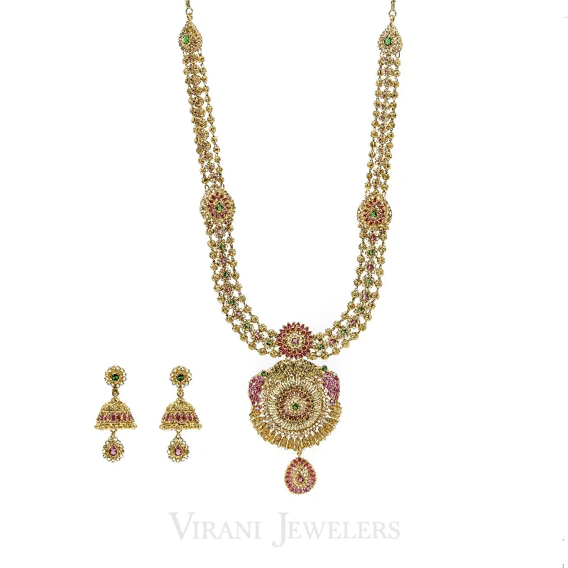 Vintage Chain Necklace-22K Gold Antique Necklace and Earrings Set