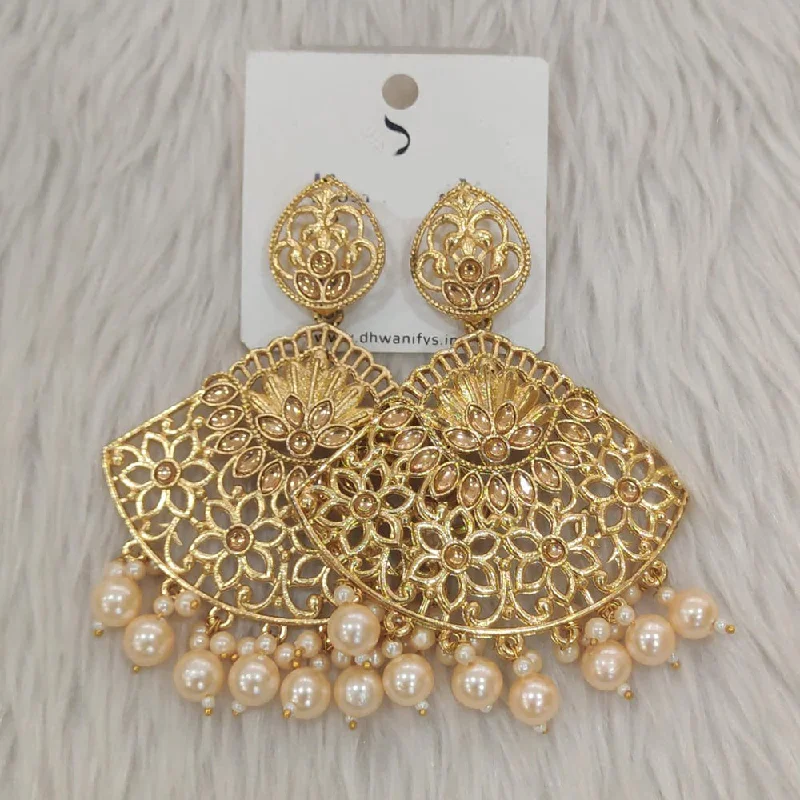 Small Hoop Earrings for Women-Dhwani Gold Plated Kundan Stone Dangler Earrings