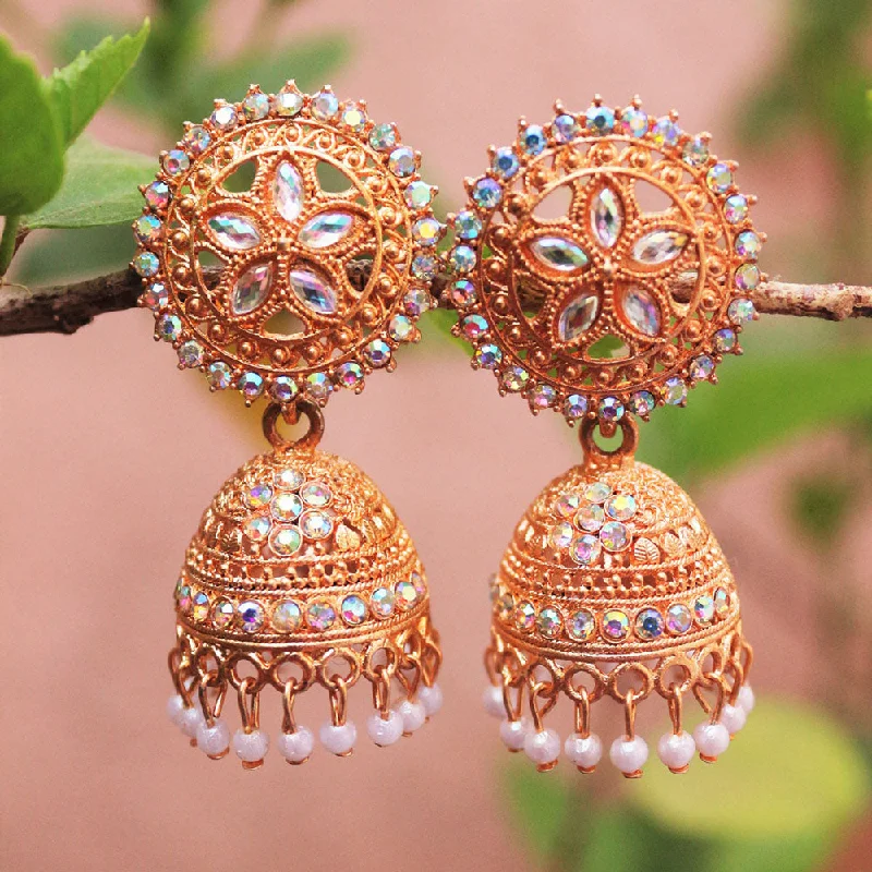 Everyday Stud Earrings-H K Fashion Rose Gold Plated Austrian Stone And Pearls Jhumki Earrings