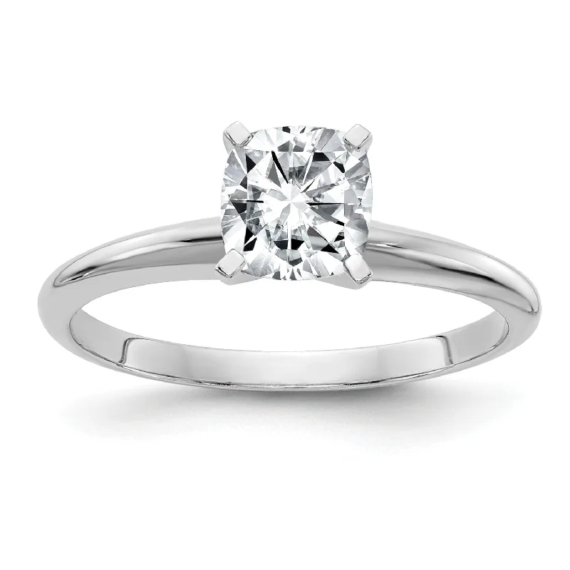 Women’s Gemstone Ring-6MM Cushion Moissanite Solitaire Engagement Ring in 14KT White Gold; Size 5