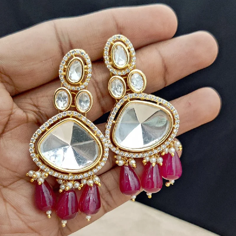 Ethnic Style Earrings-Jewel Addiction Gold Plated Polki Kandan Stone And Pearls Dangler Earrings