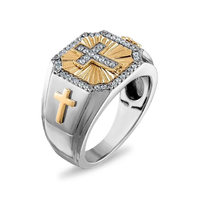 Men’s Customizable Ring-EcoLove 1/4 CTW Lab Grown Diamond Cross Ring in Two-Tone Sterling Silver