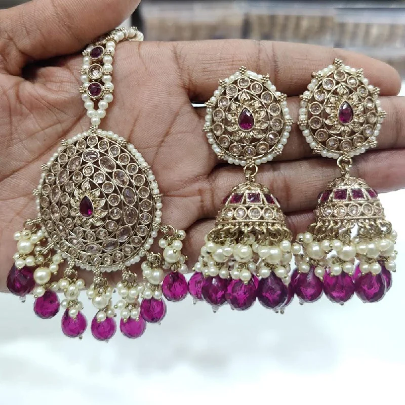 Small Hoop Earrings-JCM Gold Plated Crystal Stone Jhumki Earrings With Maangtikka