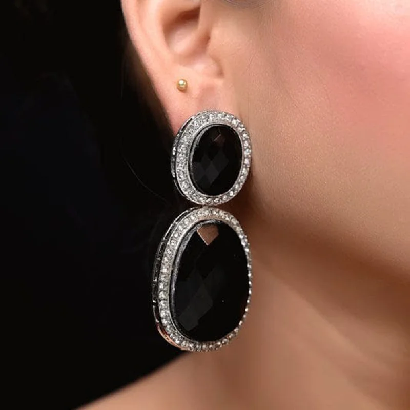 Silver Chandelier Earrings-Shagna Silver Plated Austrian Stone Dangler Earrings